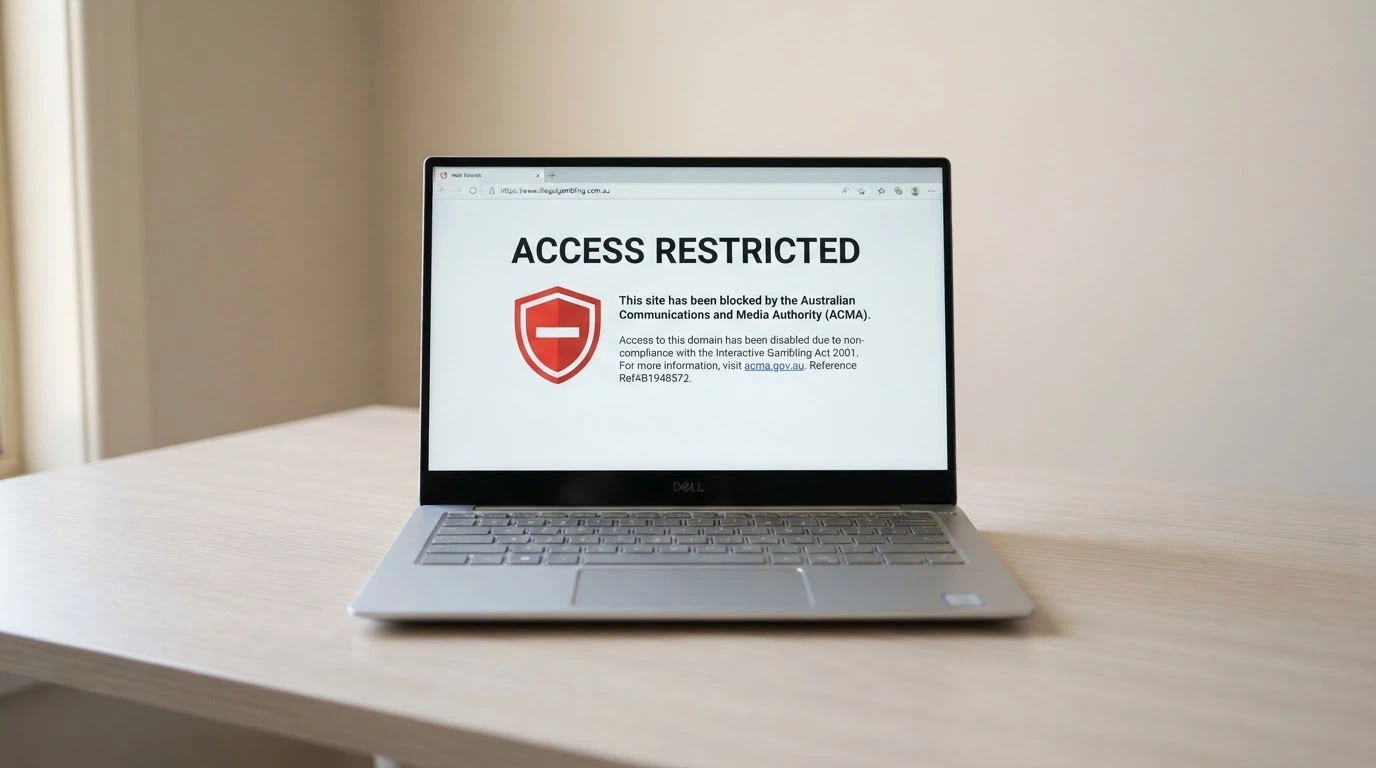 Australian Communications and Media Authority logo with a list of blocked gambling websites