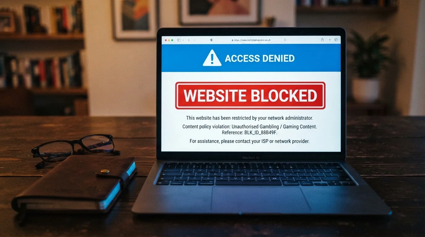 A browser window displaying the ACMA blocking notice that appears when an illegal gambling site is accessed from Australia