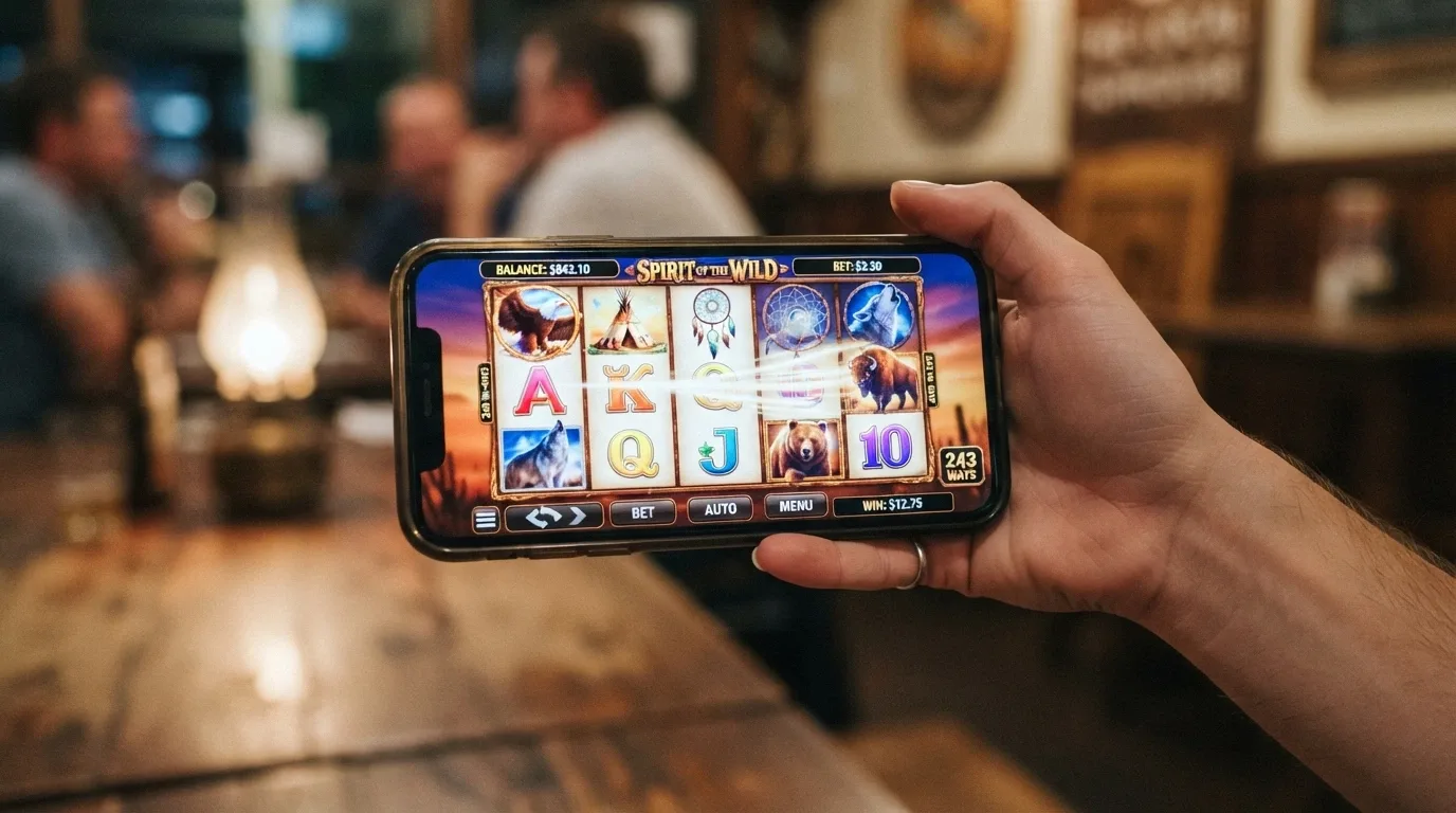 Indian Dreaming's five-reel layout on a phone screen in landscape orientation with the 243-ways-to-win badge visible