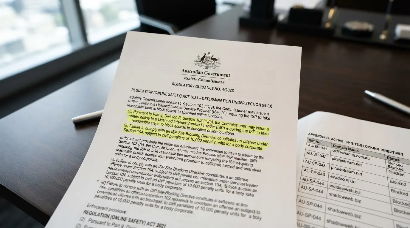 The ACMA logo on a government-style document beside the text of the Interactive Gambling Act 2001 with the enforcement section highlighted