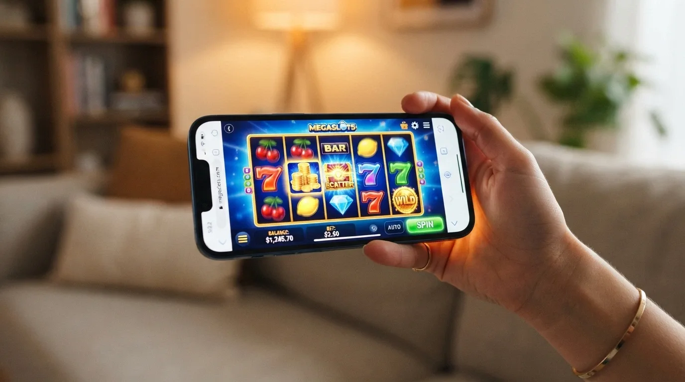 A smartphone held in landscape orientation displaying a Betsoft pokies game in a mobile browser