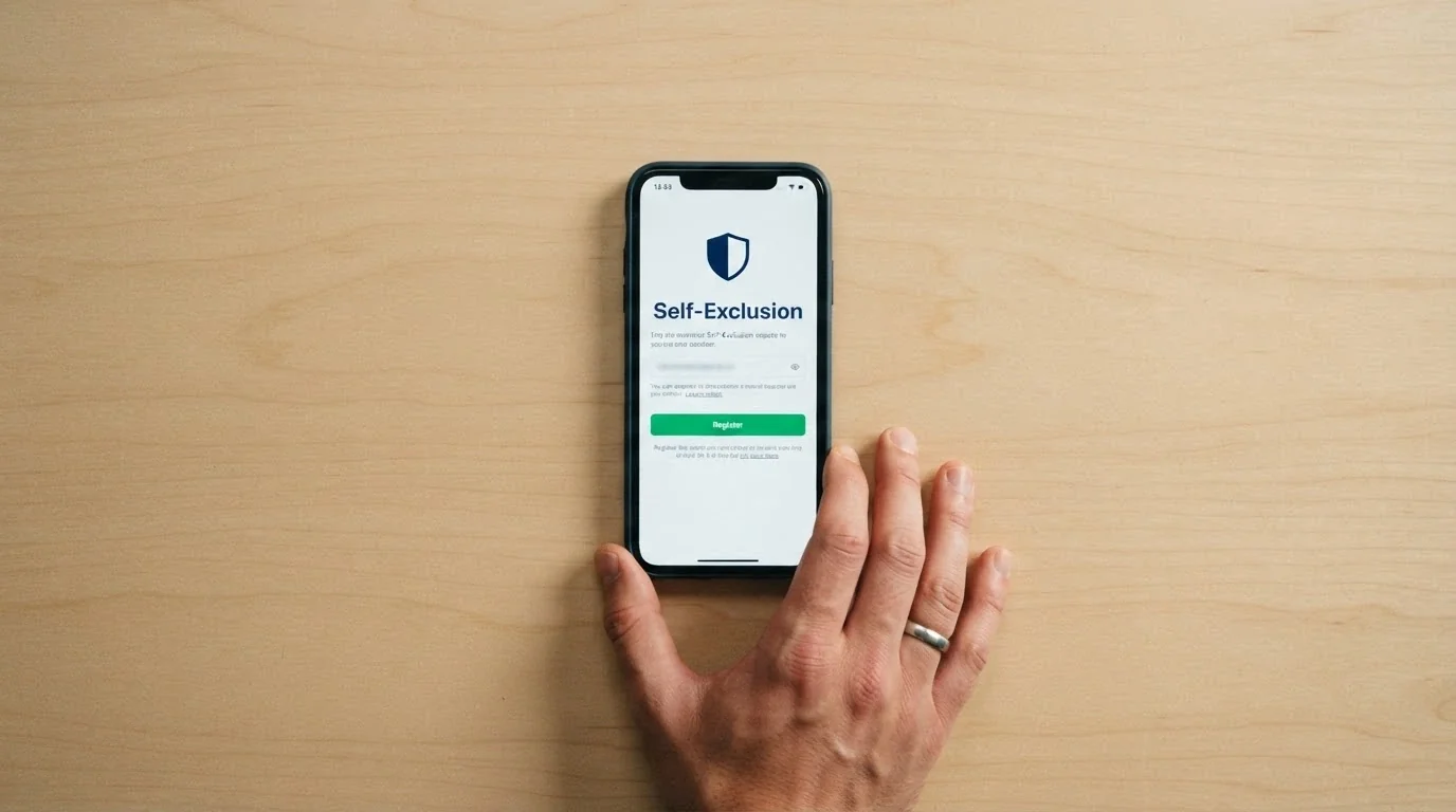A smartphone screen showing the BetStop National Self-Exclusion Register sign-up page, with the Australian Government crest visible