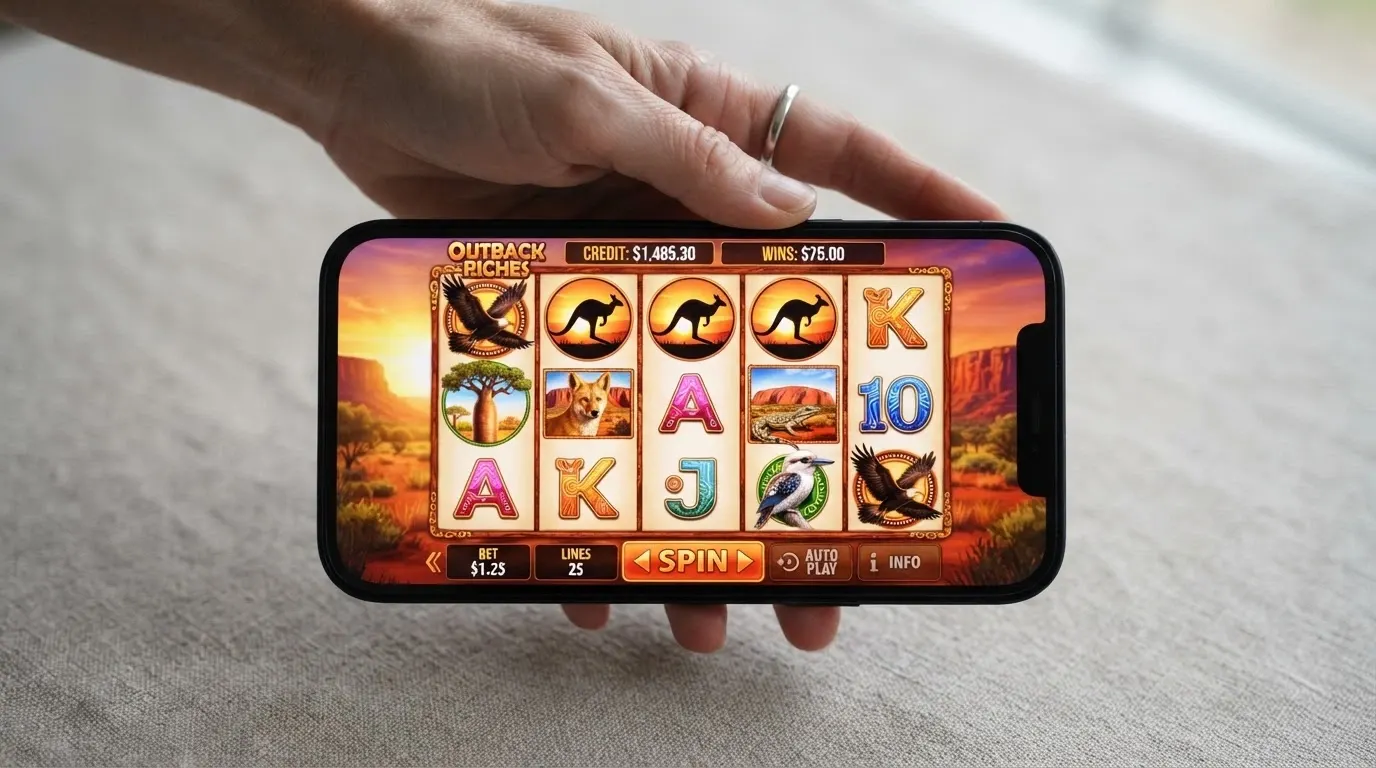 Big Red pokie game screen showing the Australian outback-themed reels with kangaroo symbols
