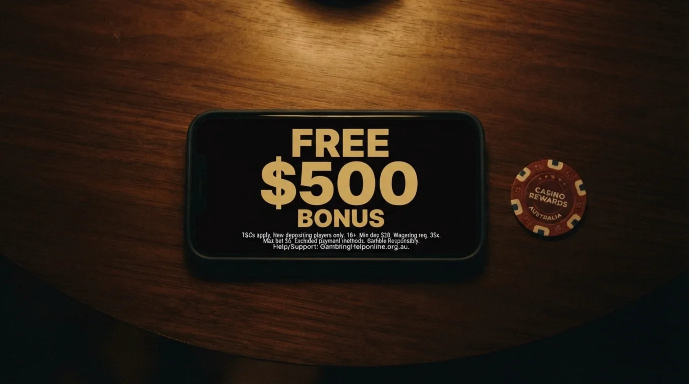 A casino bonus pop-up with a large AU$15,000 headline figure and fine-print terms beneath it