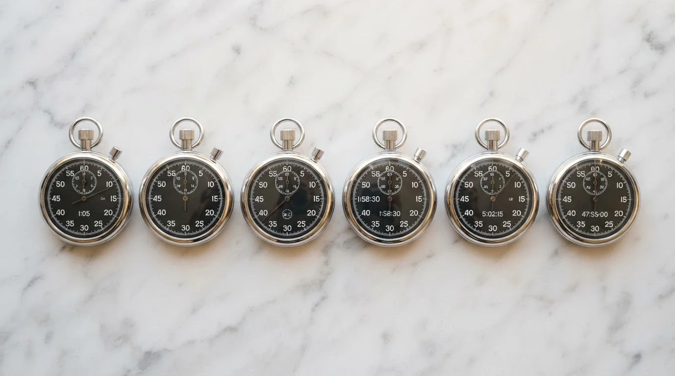 A visual comparison of stopwatch icons labelled with different casino names and payout durations ranging from minutes to days