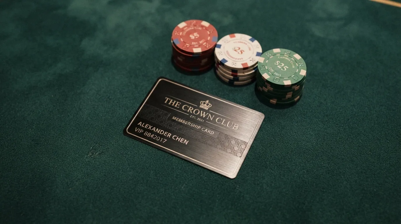 An Infinity Rewards membership card on a Casino Canberra gaming table, with chips in the background