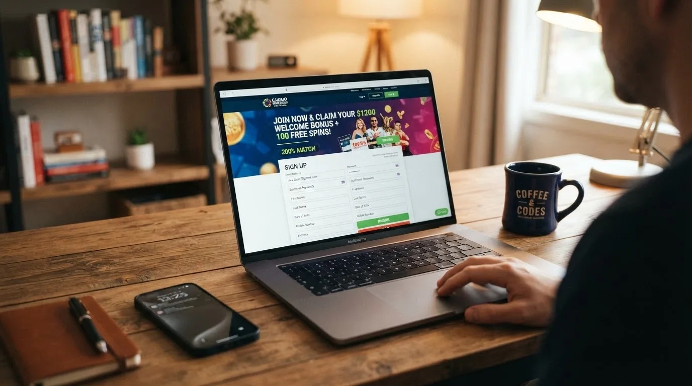 Fresh casino registration screen with a low-deposit welcome offer and a sign-up form in progress