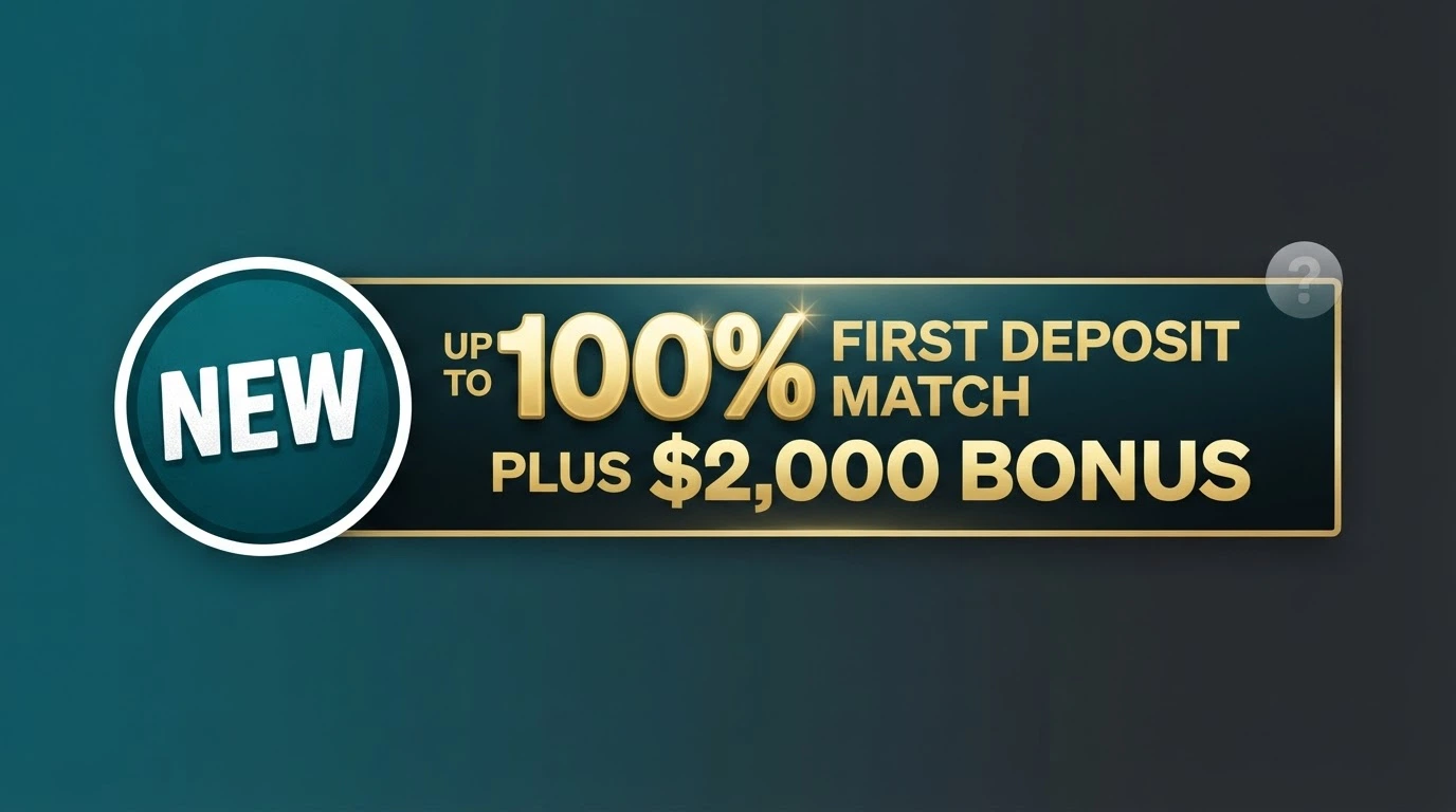 A stylised “New” badge beside a casino welcome-bonus banner, with a question mark hovering over the operator's name