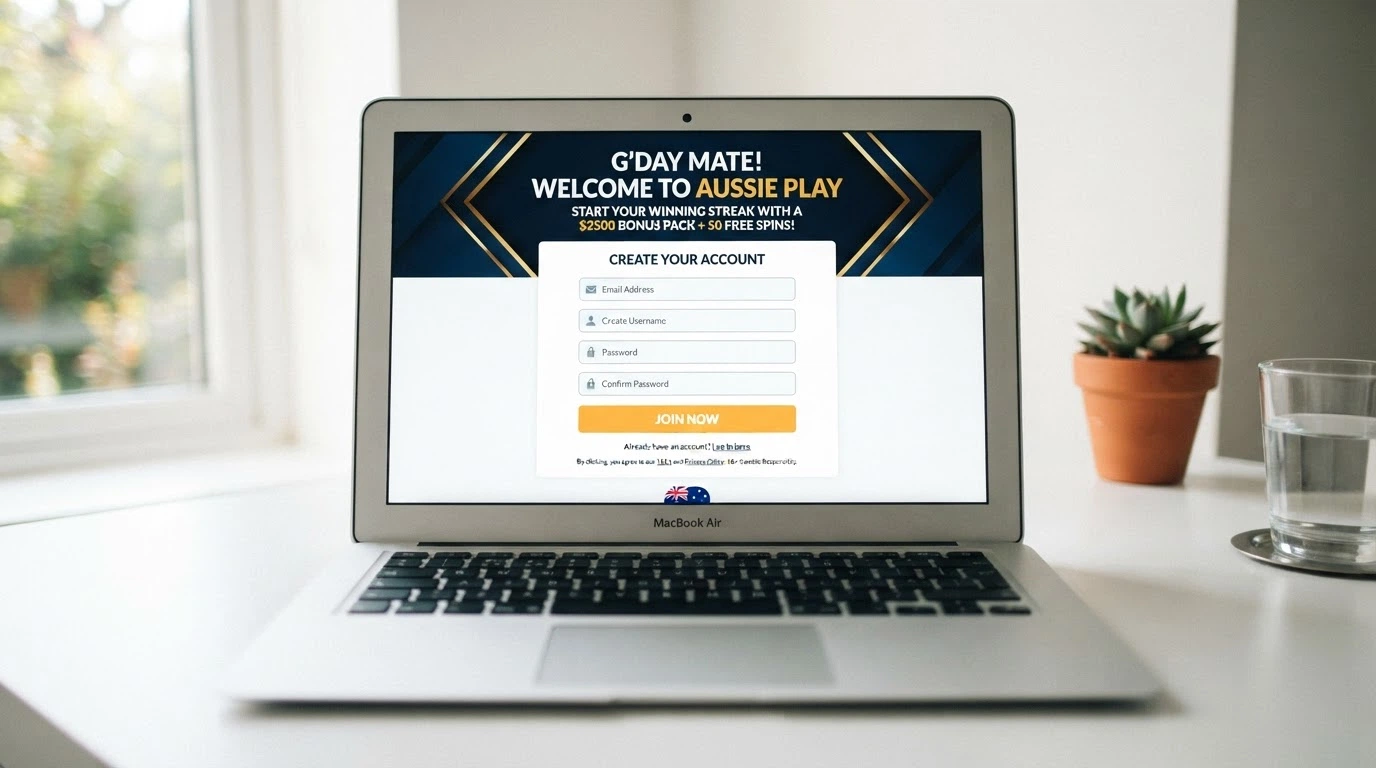 A new online casino registration page with a welcome bonus banner and sign-up form