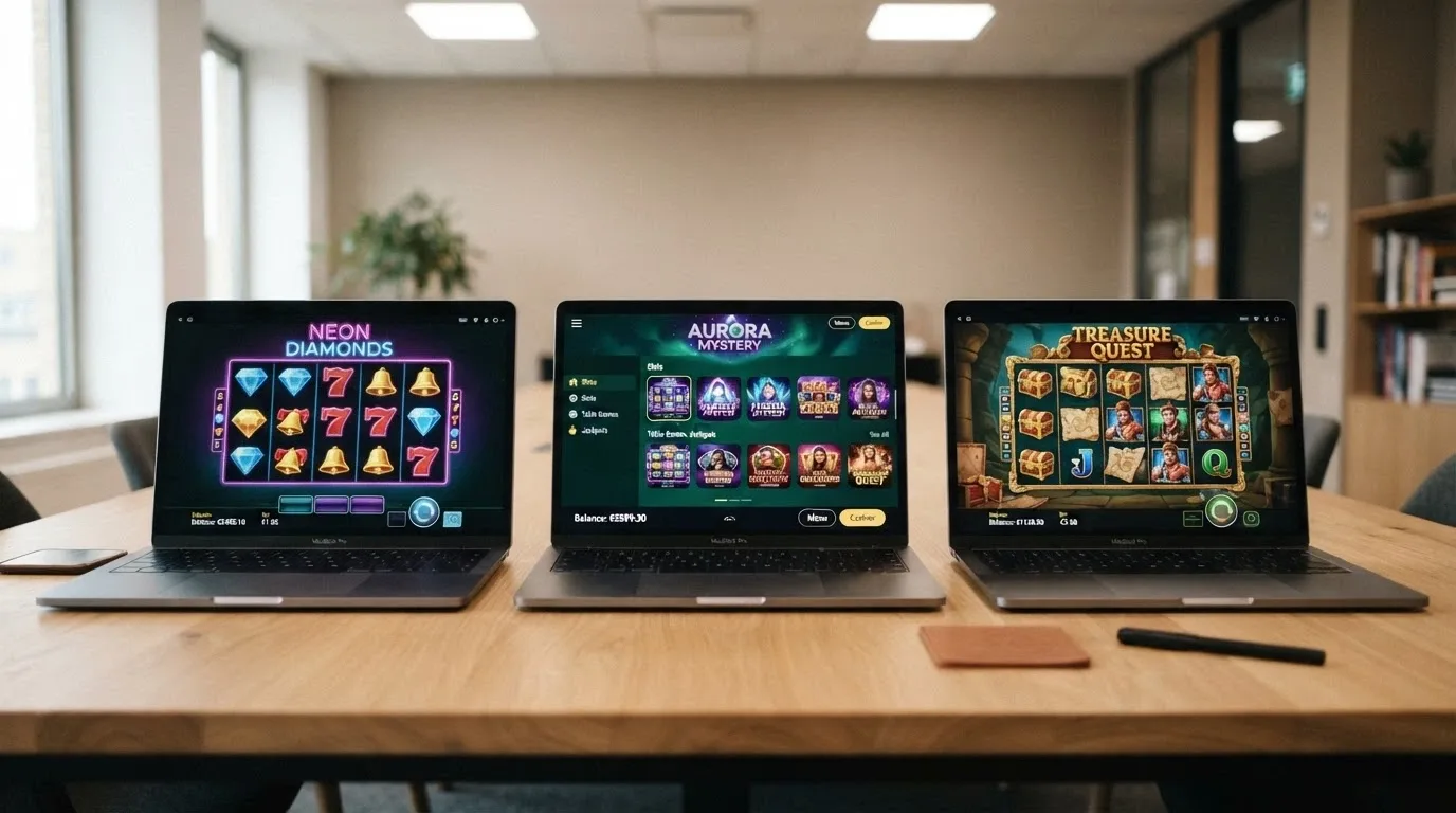 A grid of generic online casino interface screens arranged side by side for comparison
