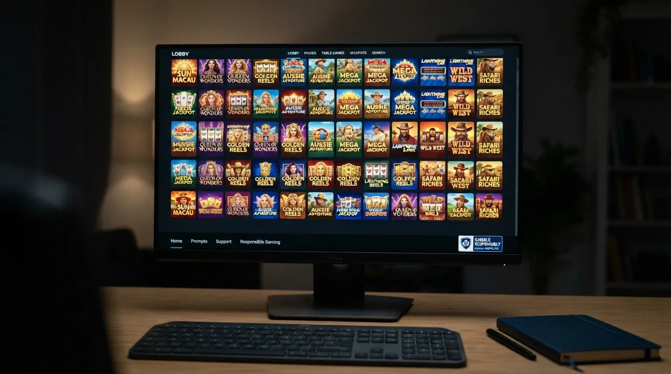 A desktop view of an online casino game lobby filtered to 5-reel pokies, with a Curacao licence badge visible in the footer