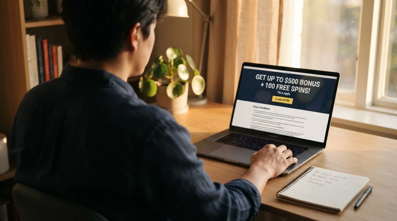 A person sitting thoughtfully at a desk with a laptop, considering a financial decision