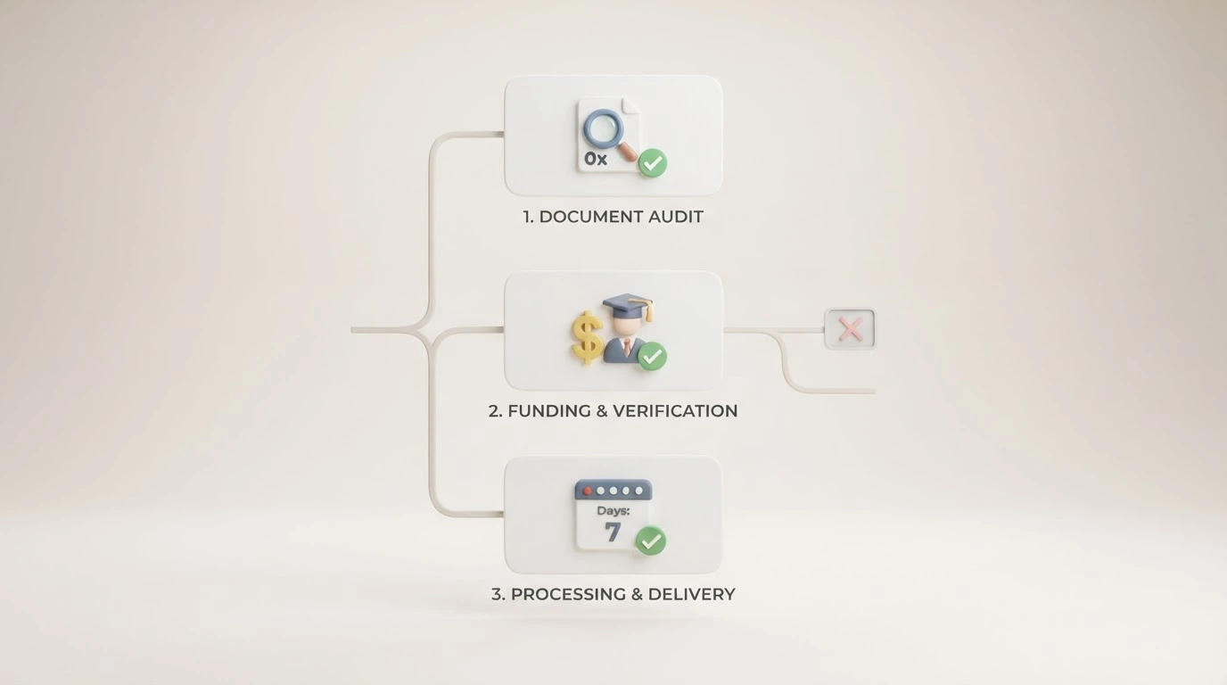 A simple three-step decision-tree illustration — check wagering figure in terms page, read max-cashout cap, confirm expiry window — with green tick and red cross markers at each branch