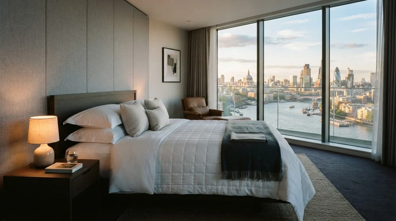 A king room at The Star Grand with floor-to-ceiling windows framing the Brisbane River